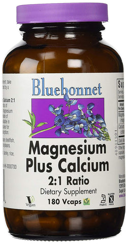 Bluebonnet Magnesium Plus Calcium 2:1 Ratio-180 Vegetable Capsules