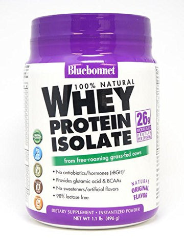 Bluebonnet Whey Protein Isolate Natural Original Flavor-1.1 Lb