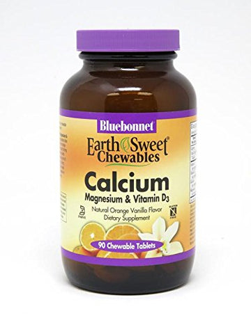 Bluebonnet Calcium, Magnesium Plus Vitamin D3 Natural Orange Vanilla Flavor-90 Chewable Tablets