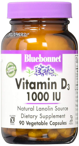 Bluebonnet Vitamin D3 1000 IU Natural Lanolin Source-90 Vegetable Capsules
