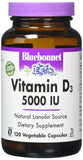 Bluebonnet Vitamin D3 5000 IU Dietary Supplement-120 Vegetable Capsules