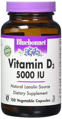 Bluebonnet Vitamin D3 5000 IU Dietary Supplement-120 Vegetable Capsules