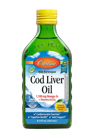 Carlson Wild Norwegian Cod Liver Oil 1100 Mg Lemon Flavor-8.4 Oz