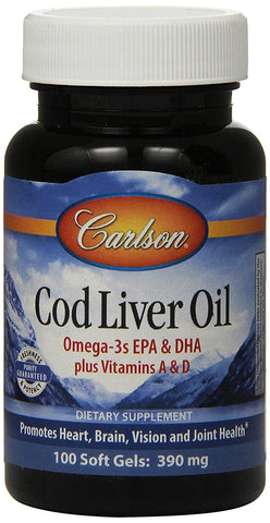 Carlson Cod Liver Oil Plus Vitamins A & D 390 Mg-100 Softgels