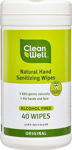 Clean Well Natural Hand Sanitizing Wipes Alcohol Free-40 Wipes