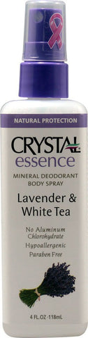 Crystal Essence Mineral Deodorant Body Spray Lavender & White Tea-4 Oz