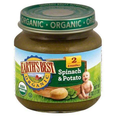 Earths Best Organic Spinach & Potato, 2 (6 Months+) - 4 Ounces