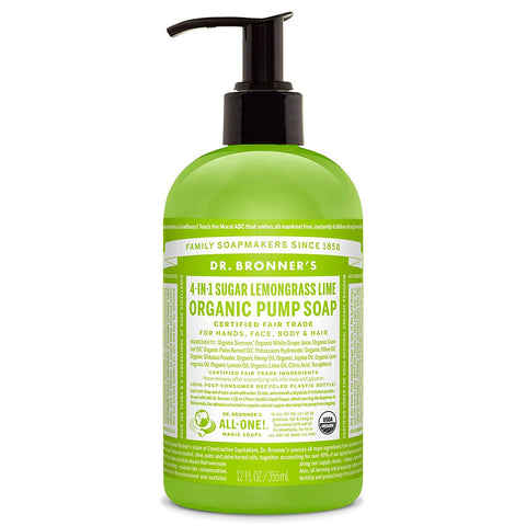 Dr.Bronner's Organic Sugar Soap 4 In 1 Lemongrass Lime-12 Oz