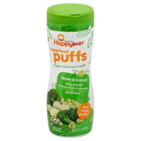 Happy Baby Organics Superfood Puffs, Apple & Broccoli - 2.1 Ounces