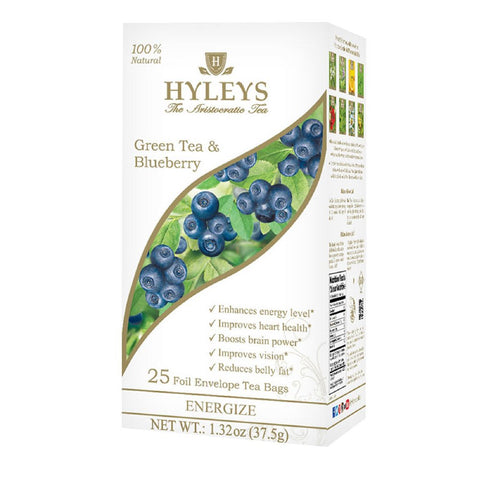 Hyleys Green Tea & Blueberry 25 Foil Envelope Tea Bags-1.32 Oz