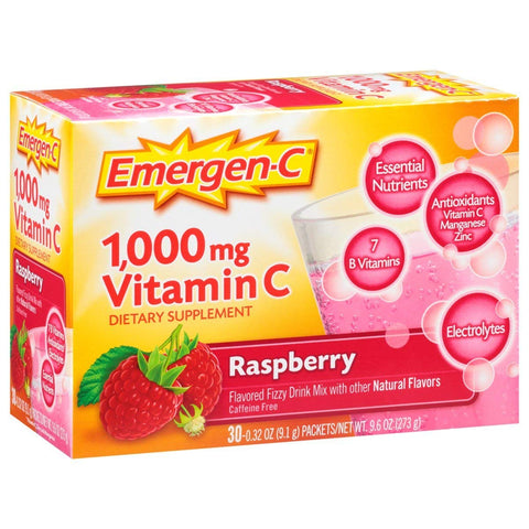 Emergen-C Vitamin C 1000 Mg Raspberry Flavor 30 Packets-9.6 Oz