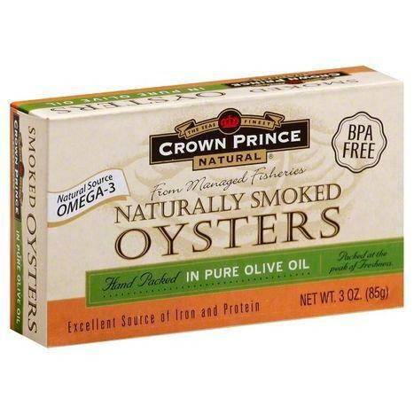 Crown Prince Natural Oysters, Naturally Smoked, in Pure Olive Oil - 3 Ounces