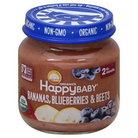 Happy Baby Organics Baby Food, Organic, Bananas, Blueberries & Beets, Stage 2 (6+ Months) - 4 Ounces