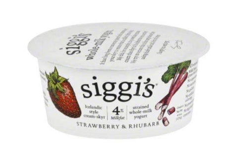 Siggis Yogurt, Whole-Milk, Icelandic Style Cream-Skyr, Strained, Strawberry & Rhubarb - 4.4 Ounces