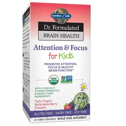 Garden Of Life Dr.Formulated Brain Health Attention & Focus For Kids Watermelon Berry Flavor-60 Yummy Chewables