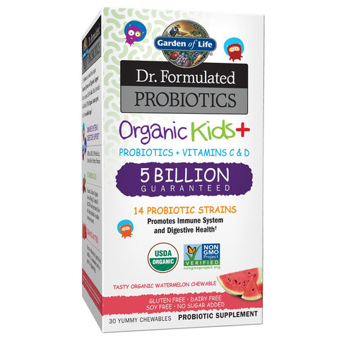 Garden Of Life Dr.Formulated Probiotics Organic Kids+ 5 Billion 14 Strains Watermelon Flavor-30 Yummy Chewables Note: Need To Be Refrigerated