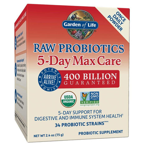 Garden Of Life Raw Probiotics 5-Day Max Care 400 Billion Live Cultures 34 Strains-2.4 Oz Note: Need To Be Refrigerated