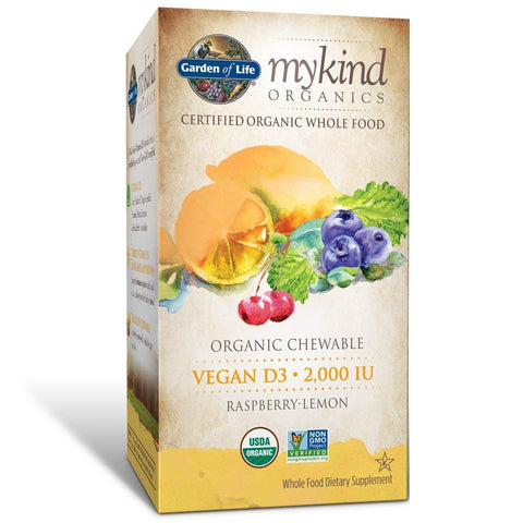 Garden Of Life Vegan D3 2000 IU Raspberry Lemon Flavor-30 Vegan Chewable Tablets