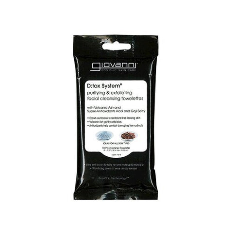 Giovanni D:tox System Purifying & Exfoliating Facial & Cleansing Towelettes-10 Pre Moistened Towelettes
