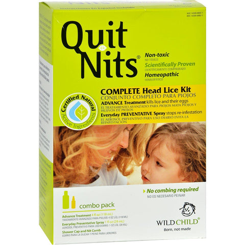 Wild Child Quit Nits Complete Head Lice Kit-Advance Treatment-4 Oz Everyday Preventative Spray-1 Oz Shower Cap And Nit Comb