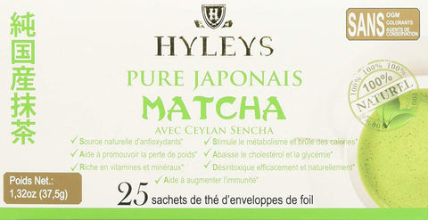 Hyleys Japanese Pure Matcha With Ceylon Sencha 25 Foil Envelope Tea Bags-1.32 Oz