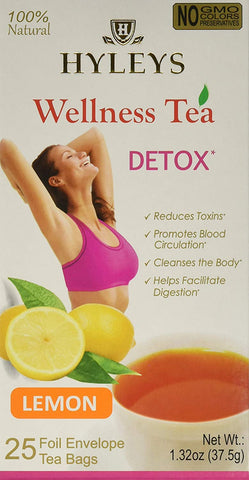 Hyleys Wellness Tea Detox Lemon 25 Foil Envelope Tea Bags-1.32 Oz