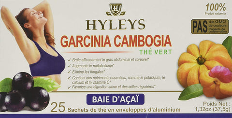 Hyleys Garcinia Cambogia Green Tea Acai Berry 25 Foil Envelope Tea Bags-1.32 Oz