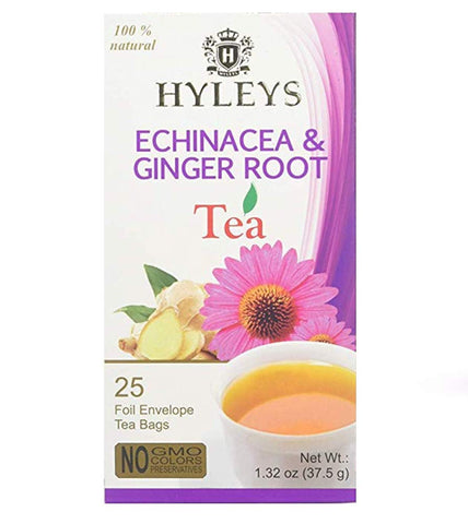 Hyleys Echinacea & Ginger Root Tea-25 Foil Envelope Tea Bags-1.32 Oz