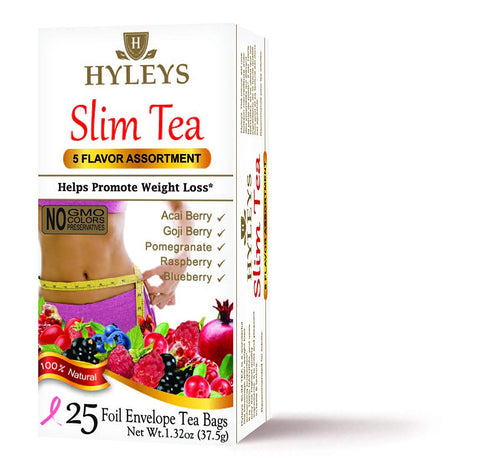 Hyleys Slim Tea 5 Flavor Assortment 25 Foil Envelope Tea Bags-1.32 Oz