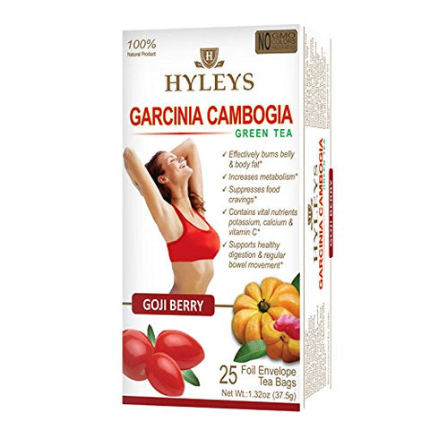 Hyleys Garcinia Cambogia Green Tea Goji Berry 25 Foil Envelope Tea Bags-1.32 Oz