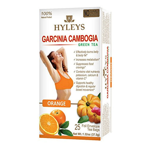 Hyleys Garcinia Cambogia Green Tea Orange 25 Foil Envelope Tea Bags-1.32 Oz