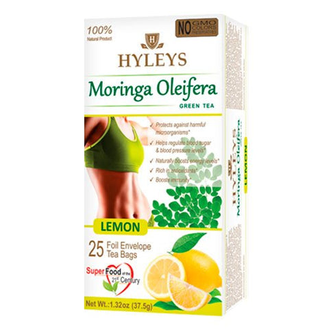 Hyleys Moringa Oleifera Green Tea Lemon 25 Foil Envelope Tea Bags-1.32 Oz