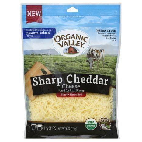 Organic Valley Cheese, Finely Shredded, Sharp Cheddar - 6 Ounces