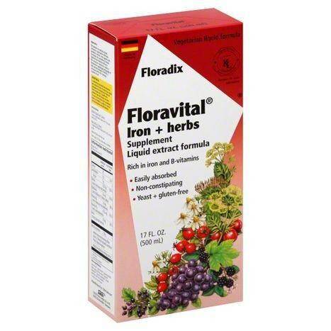 Floradix Iron & Herbs, Floravital, Vegetarian Liquid Formula - 17 Ounces