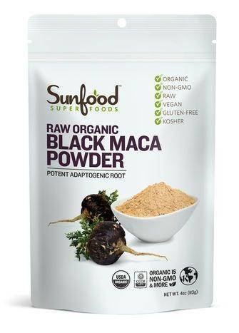 Sunfood Superfoods Raw Organic Black Maca Powder, - 4 Ounces