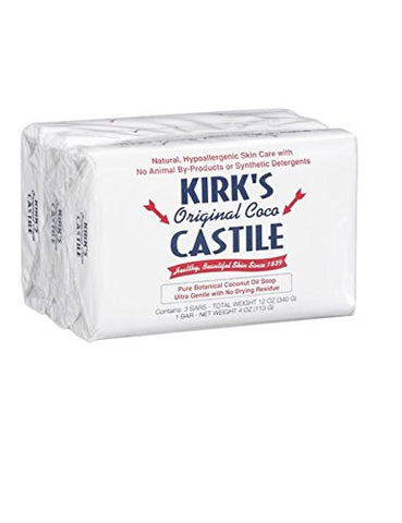 Kirk's Original Coco Castile Pure Botanical Coconut Oil Soap 3 Bars-12 Oz