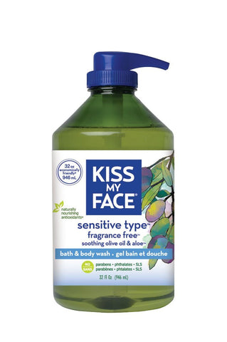 Kiss My Face Sensitive Type Fragrance Free Soothing Olive Oil & Aloe Bath & Body Wash-32 Oz