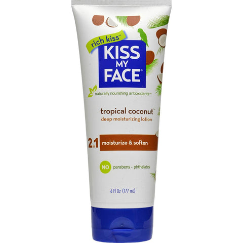 Kiss My Face Deep Moisturizing Lotion 2 in 1 Moisturize & Soften Tropical Coconut-6 Oz