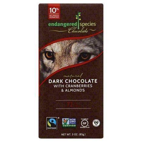 Endangered Species Dark Chocolate, with Cranberries & Almonds, 72% Cocoa - 3 Ounces