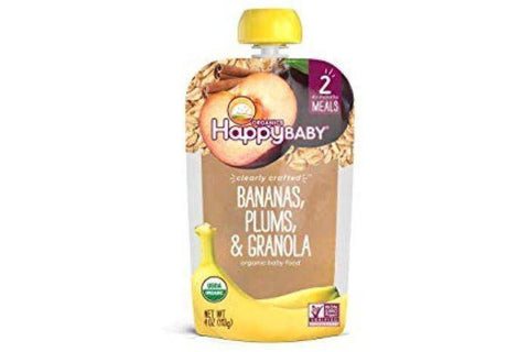 Happy Baby Organics Clearly Crafted Baby Food, Organic, Bananas, Plums & Granola, 2 (6+ Months) - 4 Ounces