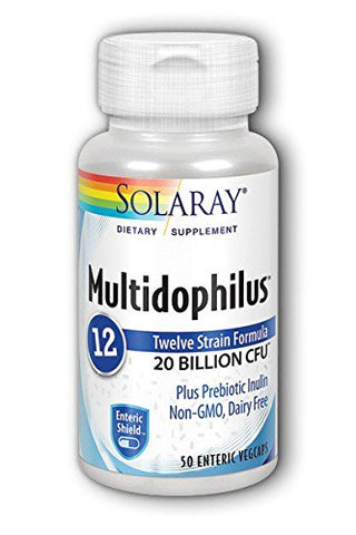 Solaray Multidophilus Plus Prebiotic Inulin 20 Billion CFU 12 Strains-50 Coated Veg Caps Note: Need To Be Refrigerated