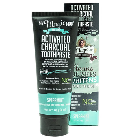 My Magic Mud Activated Charcoal Flouride Free Toothpaste With Coconut Oil & Bentonite Clay Spearmint-4 Oz