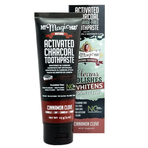 My Magic Mud Activated Charcoal Flouride Free Toothpaste With Coconut Oil & Bentonite Clay Cinnamon Clove-4 Oz