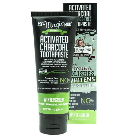 My Magic Mud Activated Charcoal Flouride Free Toothpaste With Coconut Oil & Bentonite Clay Wintergreen-4 Oz