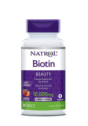 Natrol Biotin 10,000 Mcg Fast Dissolve Natural Strawberry Flavor-60 Tablets