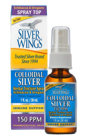 Natural Path Silver Wings Colloidal Silver Herbal Tincture Spray With Echinacea & Oregano Immune Support 150 PPM-1 Oz
