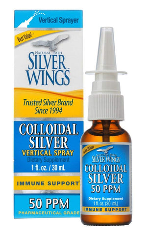 Natural Path Silver Wings Colloidal Silver Vertical Spray Immune Support 50 PPM-1 Oz
