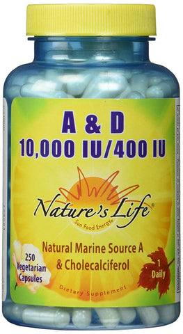 Nature's Life Vitamin A & D 10,000 IU/400 IU-250 Vegetarian Capsules