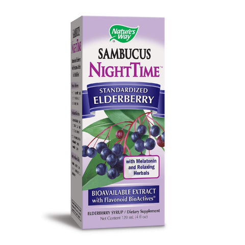 Nature's Way Sambucus Night Time Elderberry Syrup With Melatonin & Relaxing Herbals-4 Oz