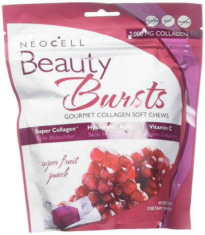 Neo Cell Beauty Bursts Gourmet Collagen Soft Chews 2000 Mg Fruit Punch Flavor-60 Soft Chews